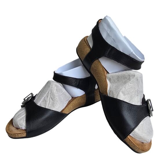 Leather Sandals Taos Vera Black Size 10-10.5 EU41 Ankle Strap Adjustable - Picture 1 of 14